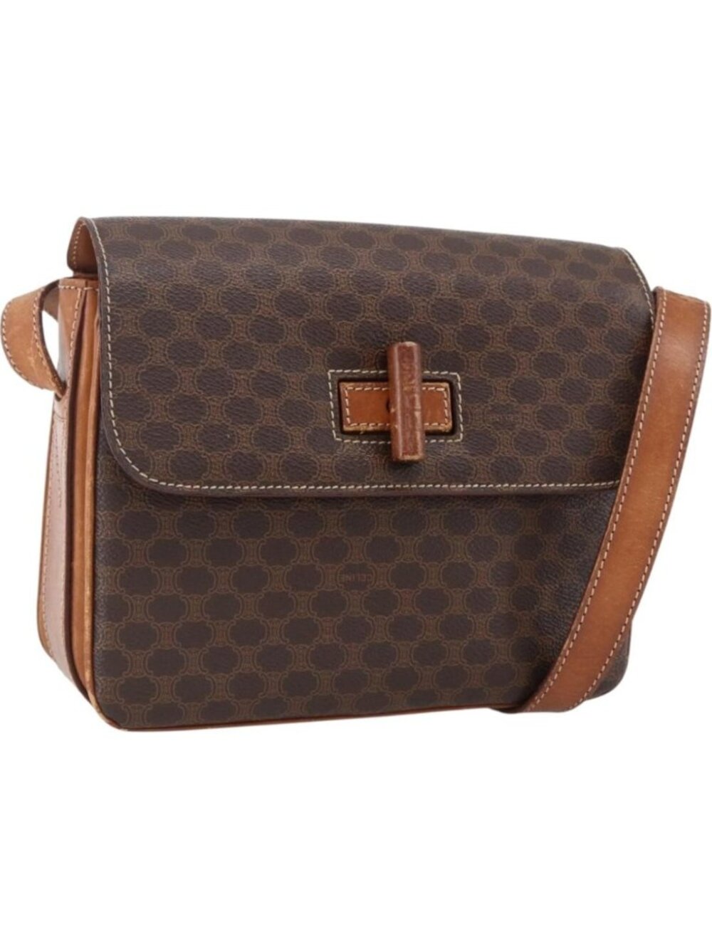 CELINE Macadam Canvas Shoulder Bag PVC Leather Brown Gold